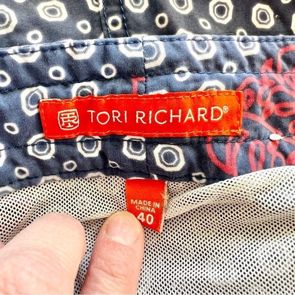 Tori Richard Men’s Swim Trunks 40 Navy Blue Red Leaf Dot Print Board Shorts - Picture 7 of 9